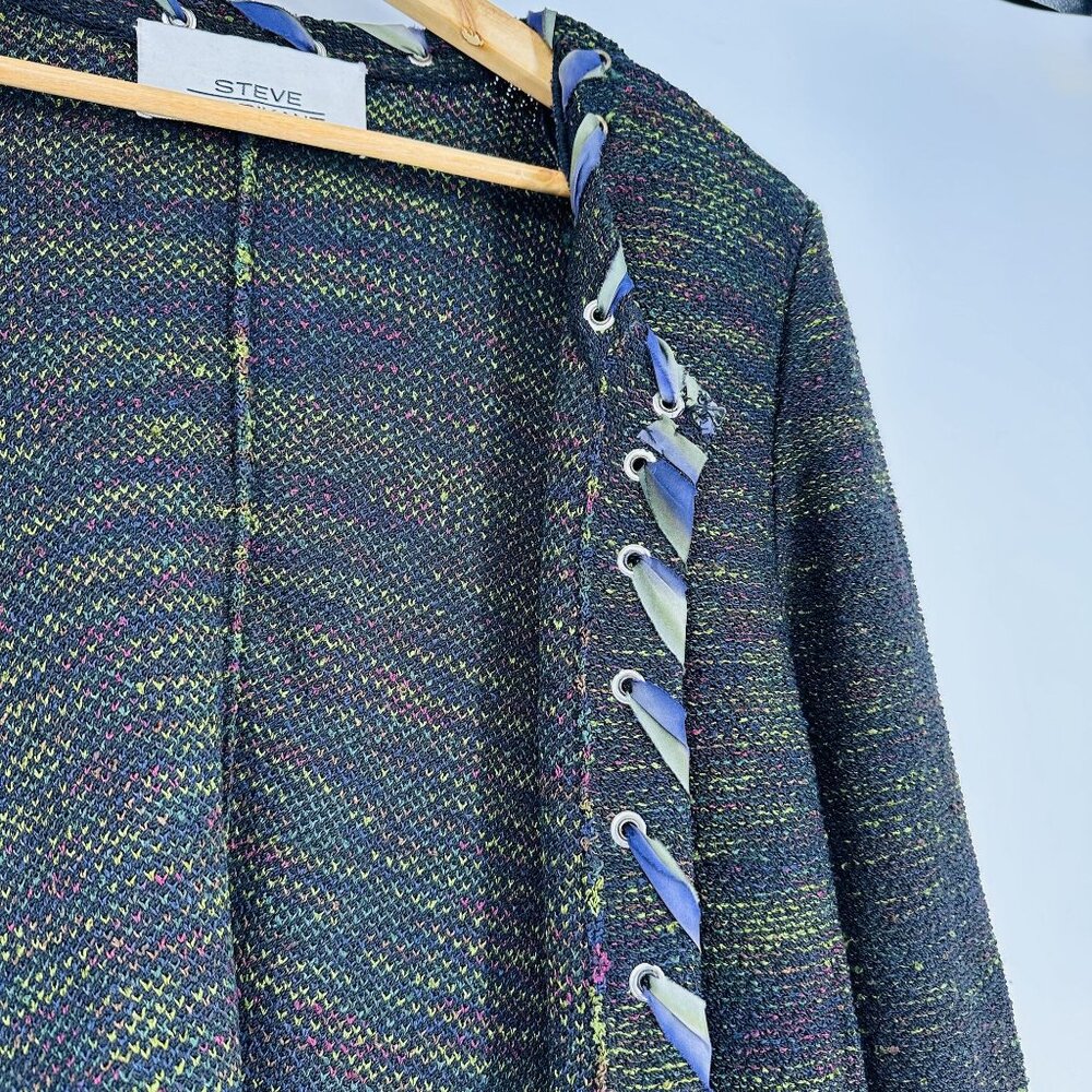 Steve Fabrikant Vintage Green Multi Knit Ribbon Long Sleeve Cardigan Sweater XL - Picture 4 of 9